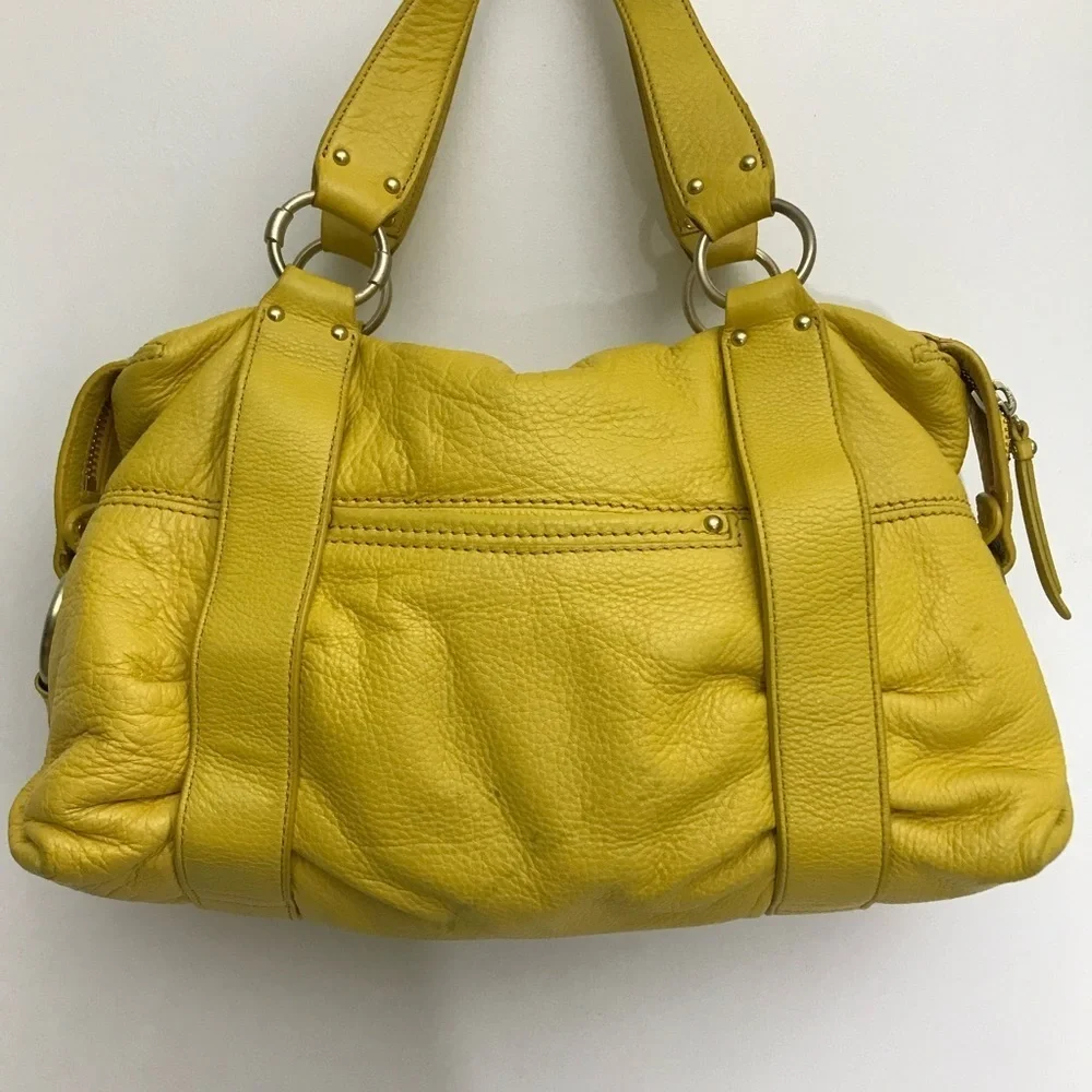 Michael Kors Yellow Leather Outer Pockets Double Handle Satchel Purse Bag
